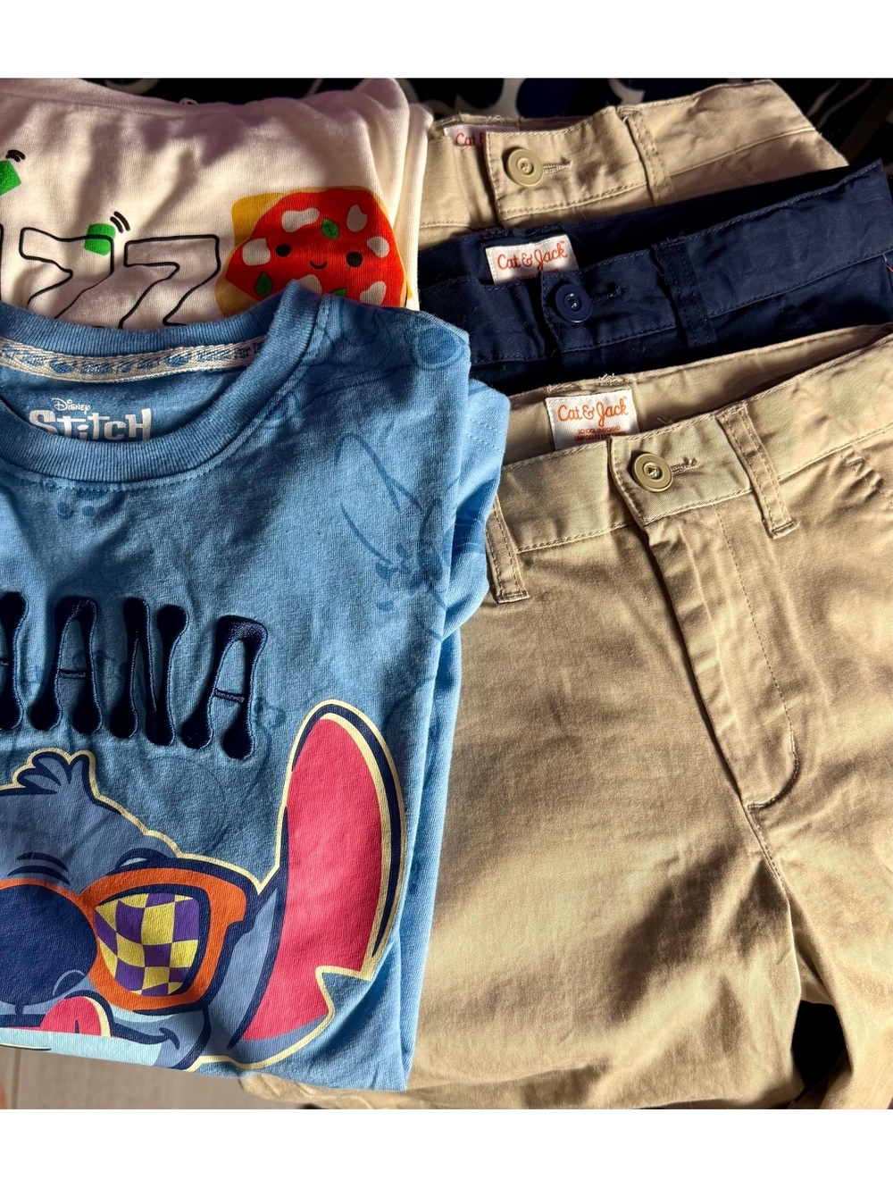 Boys size (8) lot of 5: Cat & Jack School Shorts Stitch and Squish Tshirts